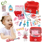 Детские игрушки, набор врачей для детей, Детский набор, игры для девочек и мальчиков, ролевые игры, деревянная красная коробка для медицинских дантистов, тканевая сумка ZXH
