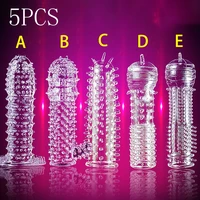 5 pcsset penis extender sleeve crystal condom high elasticity reusable condom delay ejaculation sex toys for men intimate goods