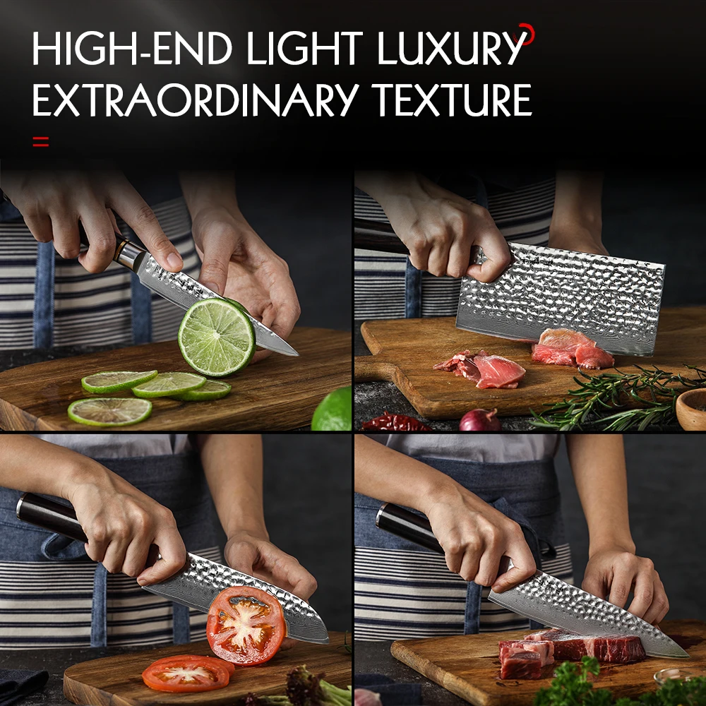 

HEZHEN 6PC Kitchen Knife Set Magnetic Knife Holder Kitchen Accessories Chef Santoku Utility Paring Cutlery Cooking Tools