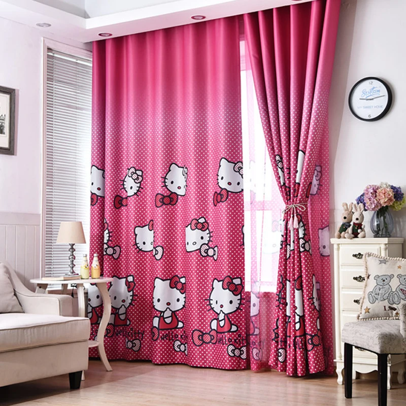 Розовые занавески с принцессой для девочек мультяшное окно спальни кошка