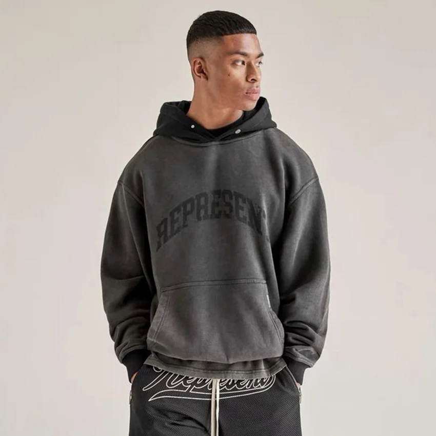 

Patchwork Represent Hooded Men Women 1:1 Top-quality Pullover Nice Washed Letter Logo Printing Hoodie Streetwear