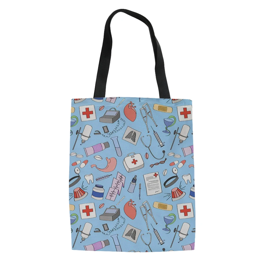 

FORUDESIGNS Women Nurse Care Pattern Handle Linen Tote Bag Fashion Female School Bag Casual Shopping Shoulder Travel Bag