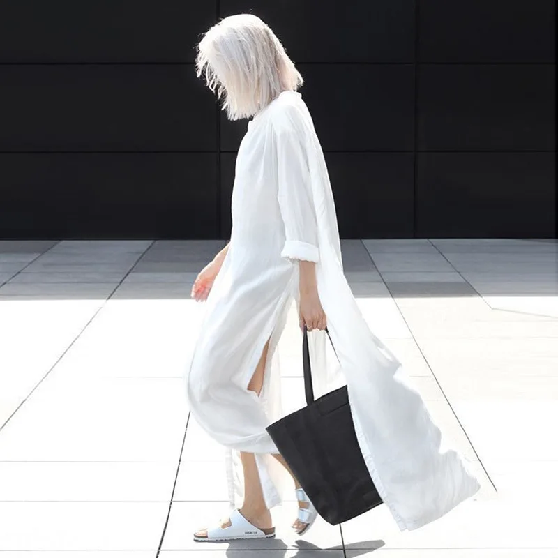 European And American Outer Long Cardigan Humanoid Cotton Beach Swimsuit Button Oversize Shirts Polyester Coverall Dresses Women
