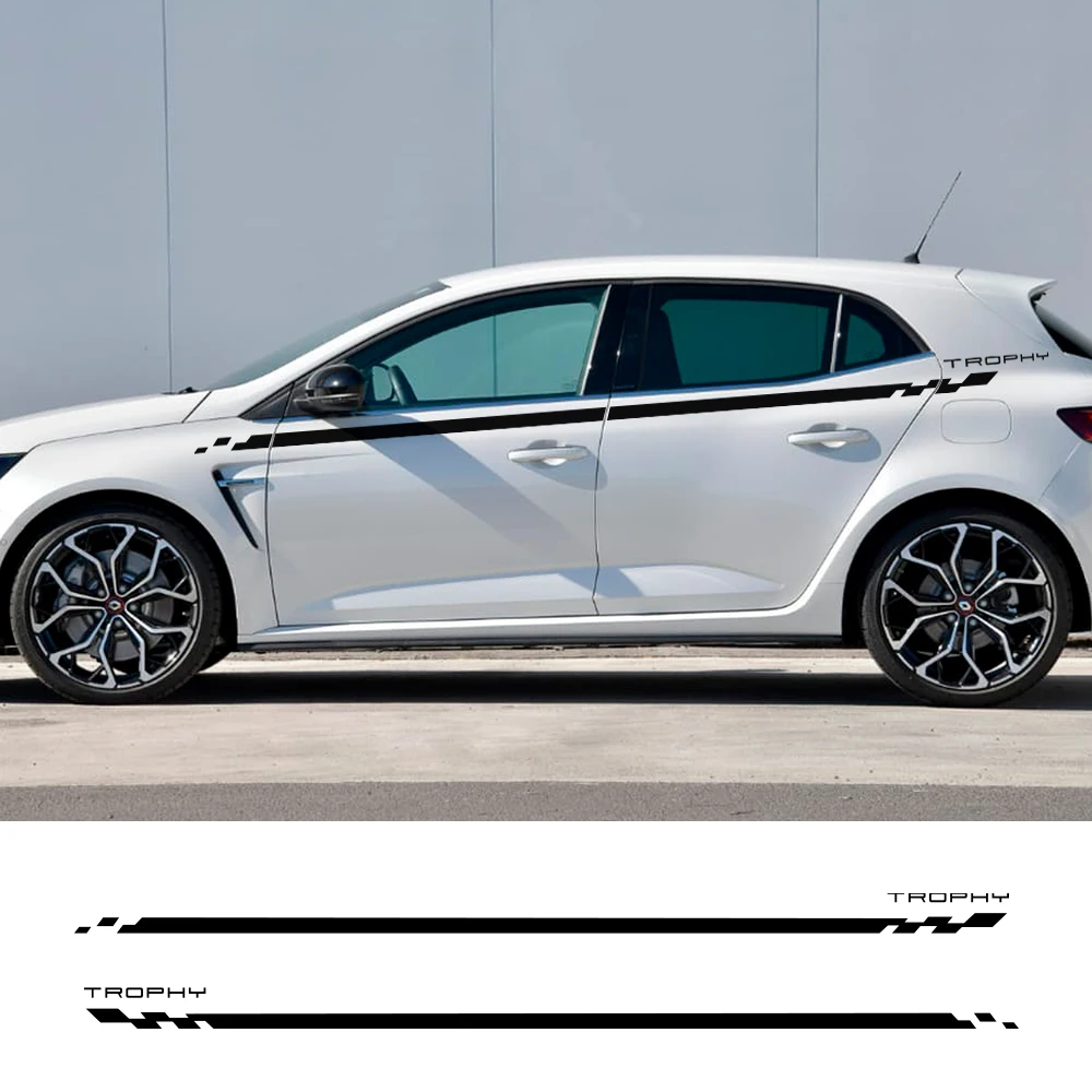 

2 шт., наклейки на дверь автомобиля Renault Megane 2 3 4 RS Grandtourer GT, аксессуары для тюнинга автомобиля, виниловая пленка для юбки, наклейки