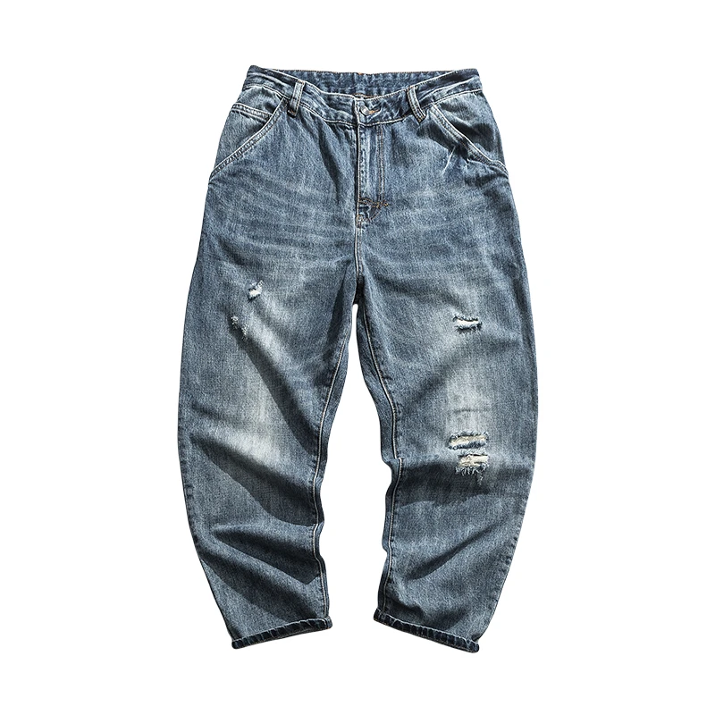 Мужские рваные джинсы в Корейском стиле модная уличная одежда свободные