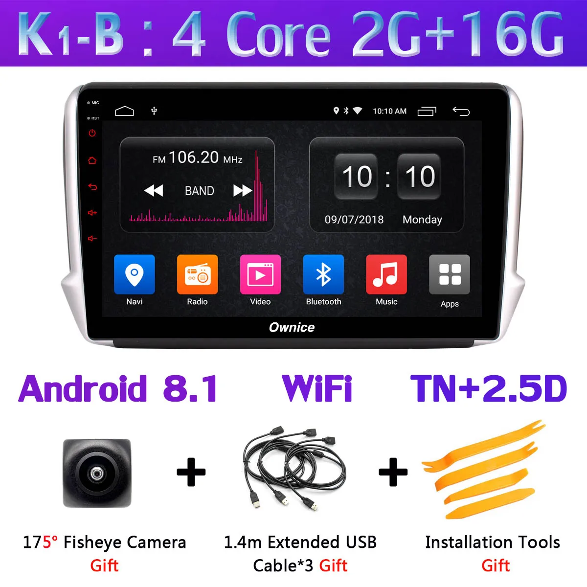 1din 360 ° панорамная камера 4G SIM WiFi Android 9,0 4 Гб+ 64 Гб DSP CarPlay Автомобильный плеер для peugeot 2008 208- gps радио - Цвет: K1-B