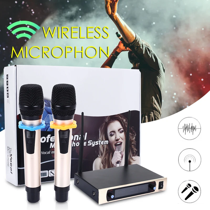 Профессиональный UHF беспроводной микрофон 2 канальный ручной Kraoke Беспроводная