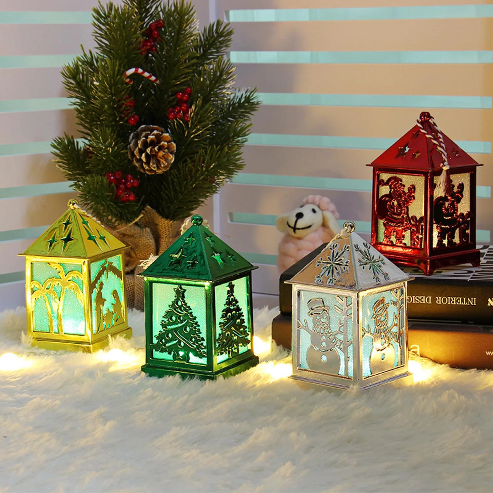 

Christmas Small Wind Lantern LED Mini Colorful Night Light Christmas tree decoration lights Xmas Decor For Desktop новый год Hot