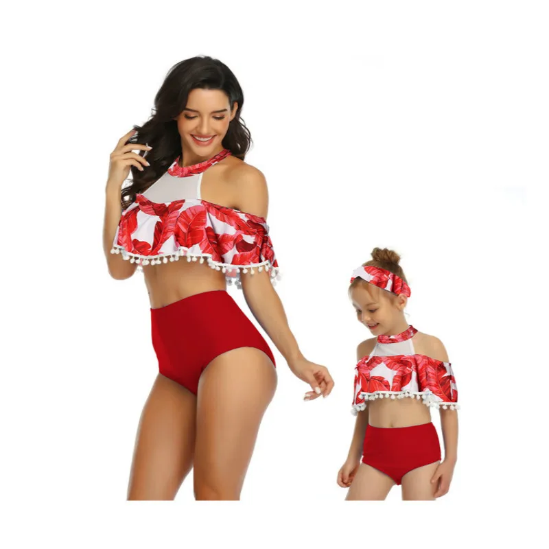 2019 летний купальный костюм для мамы и дочки родителей детей с принтом в виде