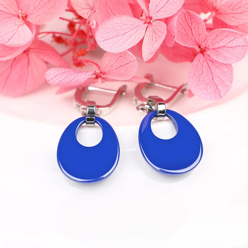 Модные синие керамические серьги в форме капли воды с блестящими кристаллами для