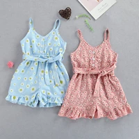 opperiaya kids baby girl clothing fashion sleeveless v neck floral print ruffle jumpsuit summer casual bow stylish romper