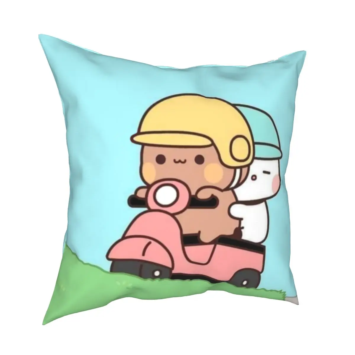 

Mochi Cats Riding A Scooter Pillowcase Soft Fabric Cushion Cover Decorations Peach and Goma Pillow Case Cover Sofa 40X40cm