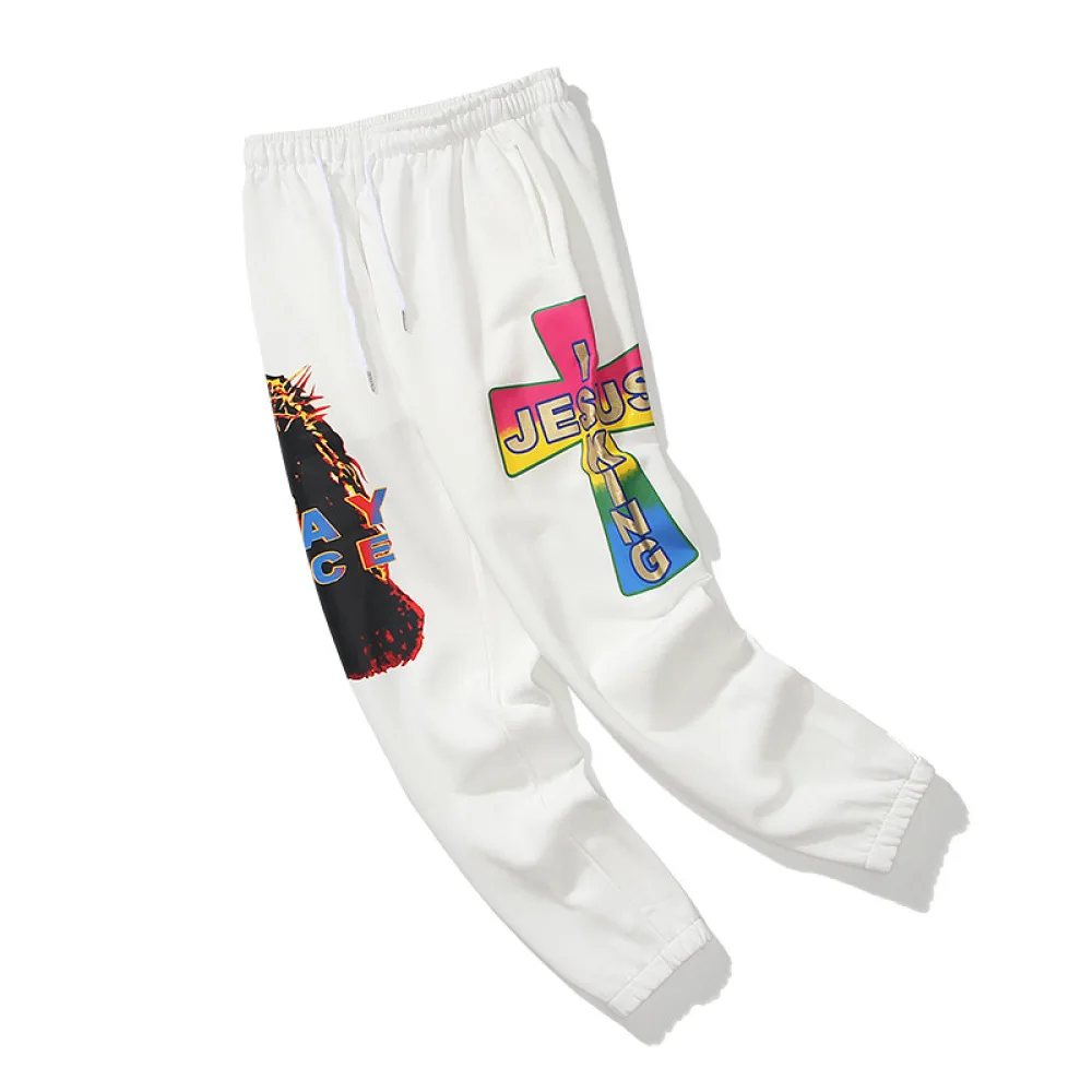 

Kanye West Head Cross Print Men's Pants Cotton Women's Sweatpants Autumn and Winter Casual Pants Hip-hop Trousers