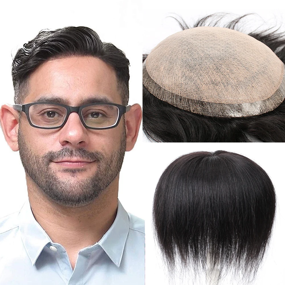 Toupee for Men Hair Unit Wig Man Toupee European Human Hairpieces Men's Hair Replacement System 6