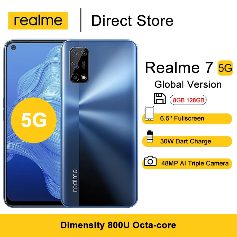 

Realme 7 5G Global Version Smartphones 8GB RAM 128GB ROM 6.5 Inch Dimensity 800U Octa-core Cell Phones 48MP Main Camera 5000mAh