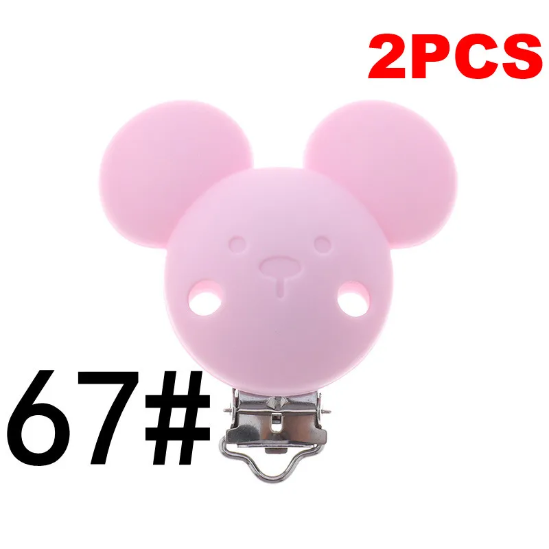 MC-67 Baby Pink Fkisbox 2pcs Mouse Pacifier Clip Silicone Bead Baby Teether& Plastic Teething Accessories Nipple Clasps Toy DIY Round Koala - Цвет: MC-67 Baby Pink