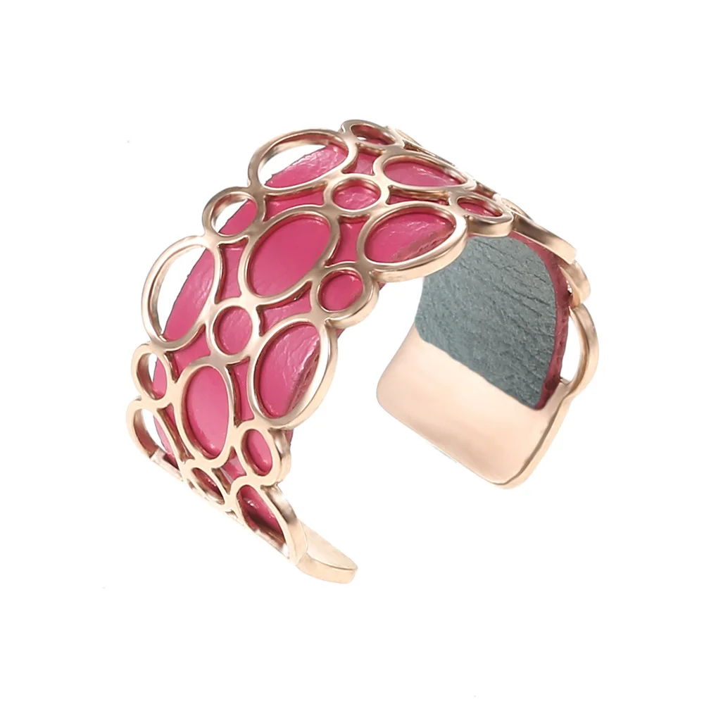 pink and gray Кольцо Cremo Bubble Wding, простое кольцо для женщин, розовое золото, нержавеющая сталь, регулируемое кольцо, кожа, Bague Femme - Цвет основного камня: pink and gray