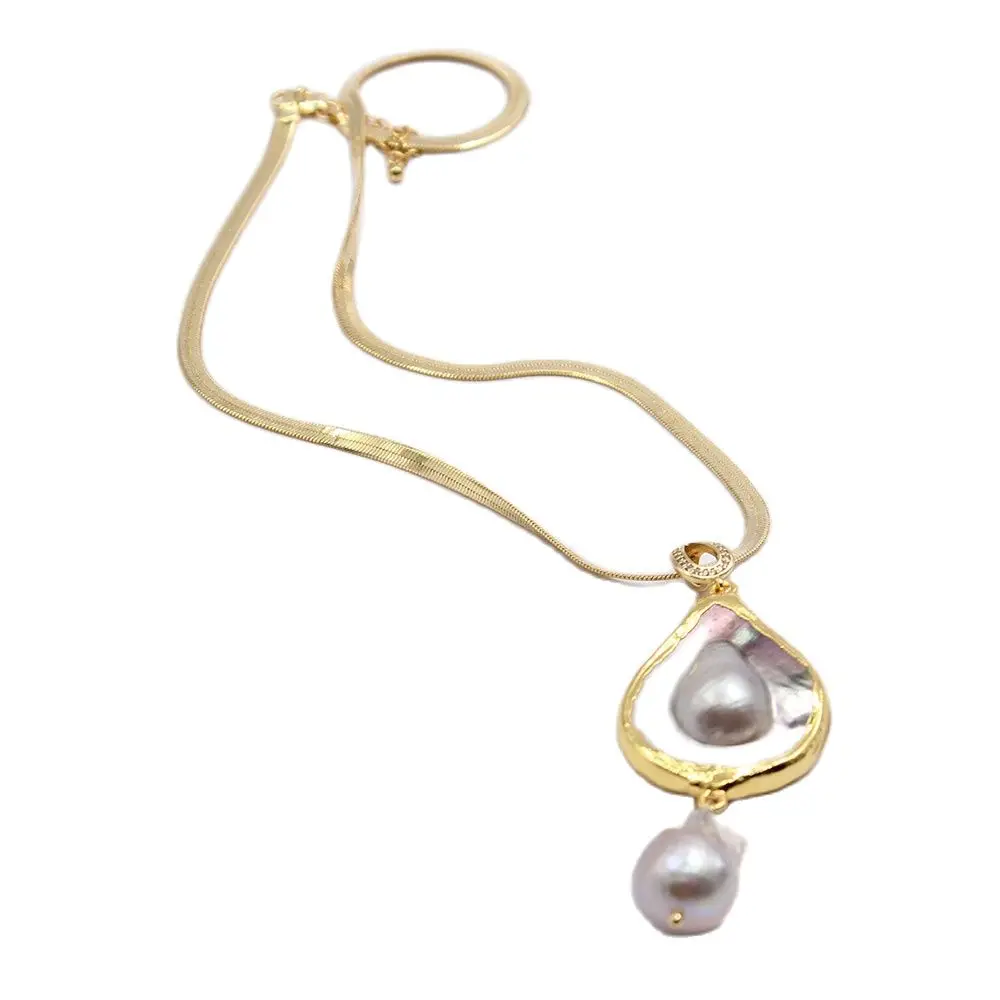 

GuaiGuai ювелирные изделия КАПЛЕВИДНАЯ белая серая подвеска с жемчугом барокко серый жемчуг позолоченная цепочка-змея ожерелье для женщин