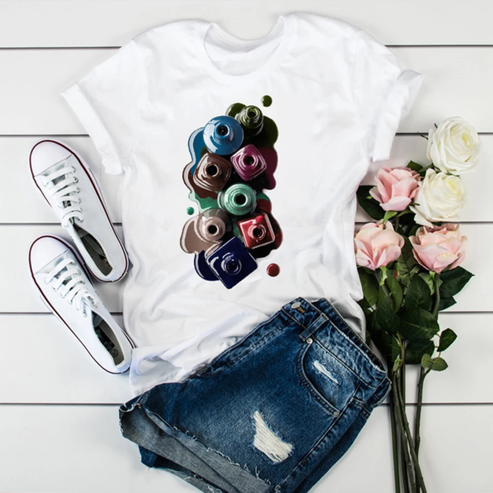 

Trendy Casual Summer Women O Neck Short Sleeve Printing Ink Loose T-shirt Top fashion girl female clothes