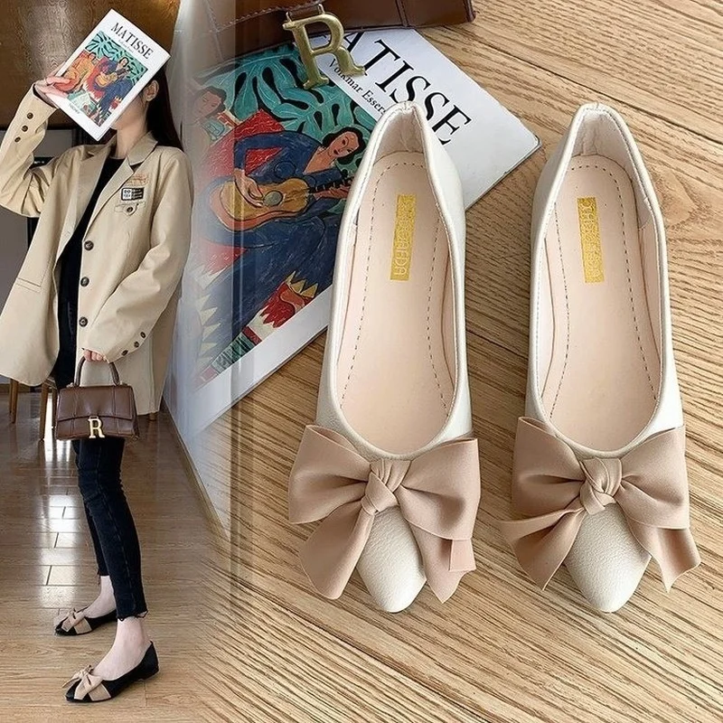 

2022 Spring And Autumn New British Style Women's Flat-soled Shoes, Bowknot, Pedal Casual Peas Shoes, Single Shoes
