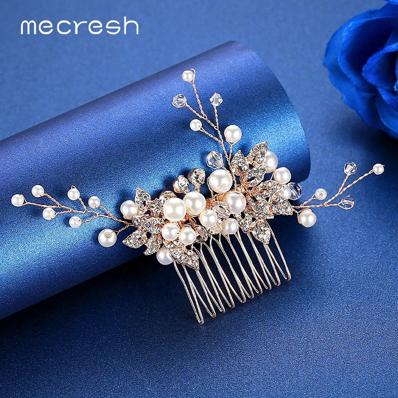 Mecresh искусственный жемчуг Хрустальный лист Свадебная расческа для волос
