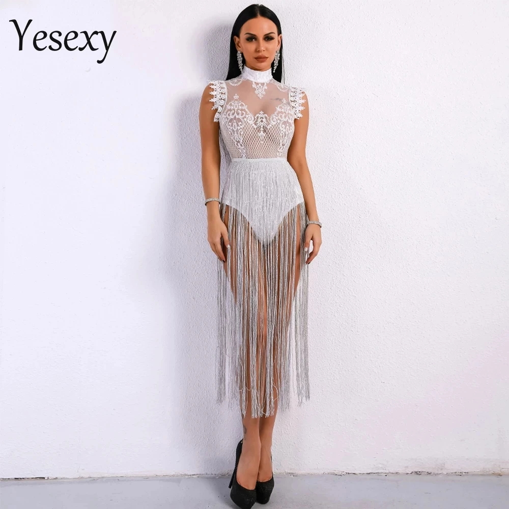 Yesexy 2021 сексуальные женские комбинезоны с кисточками высоким воротником без