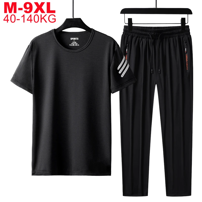 

Plus Size 9xl 8xl 7xl 6xl 2 Piece Sportwear Sets Men Quick Dry T-shirt And Jogger Suit Large Size Men's Clothing Tracksuit Male