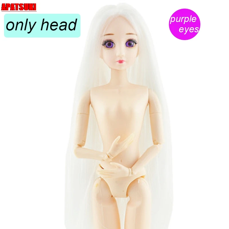 

1:6 Dolls Accessories Purple Eye Head For 1/6 BJD Doll Heads With Long Straight White Hair WIG for 11.5" DollHouse Kids DIY Toys