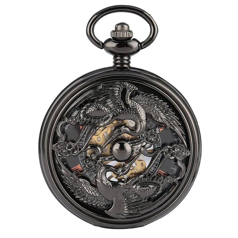 Retro Hollow Cranes Men Women Hand-winding Mechanical Pocket Watch Skeleton Clock Roman Numbers Watches Pendant Chain Reloj Gift