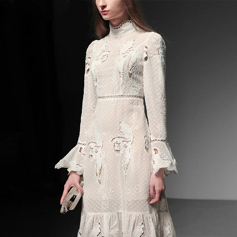 Женское модельное платье элегантное вечернее до середины икры с расклешенными