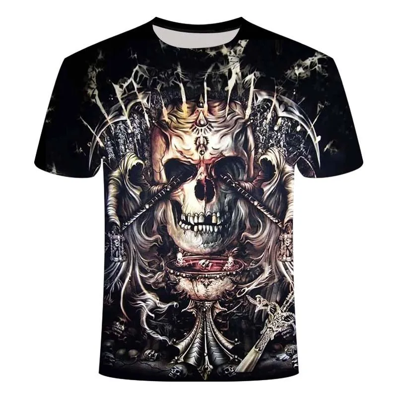 

2021 Summer New 3D Printing T-shirt Skull Head Fierce Demon Gothic Style Asian Large Size Small Size Wholesale