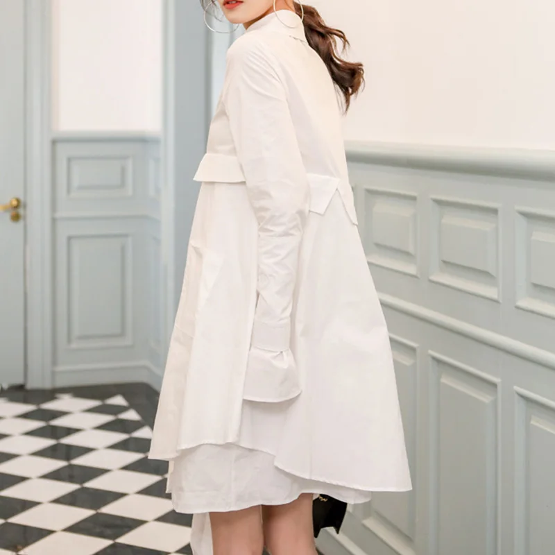 Весна Лето Новая мода Асимметричная длинная рубашка женские рубашки с длинным