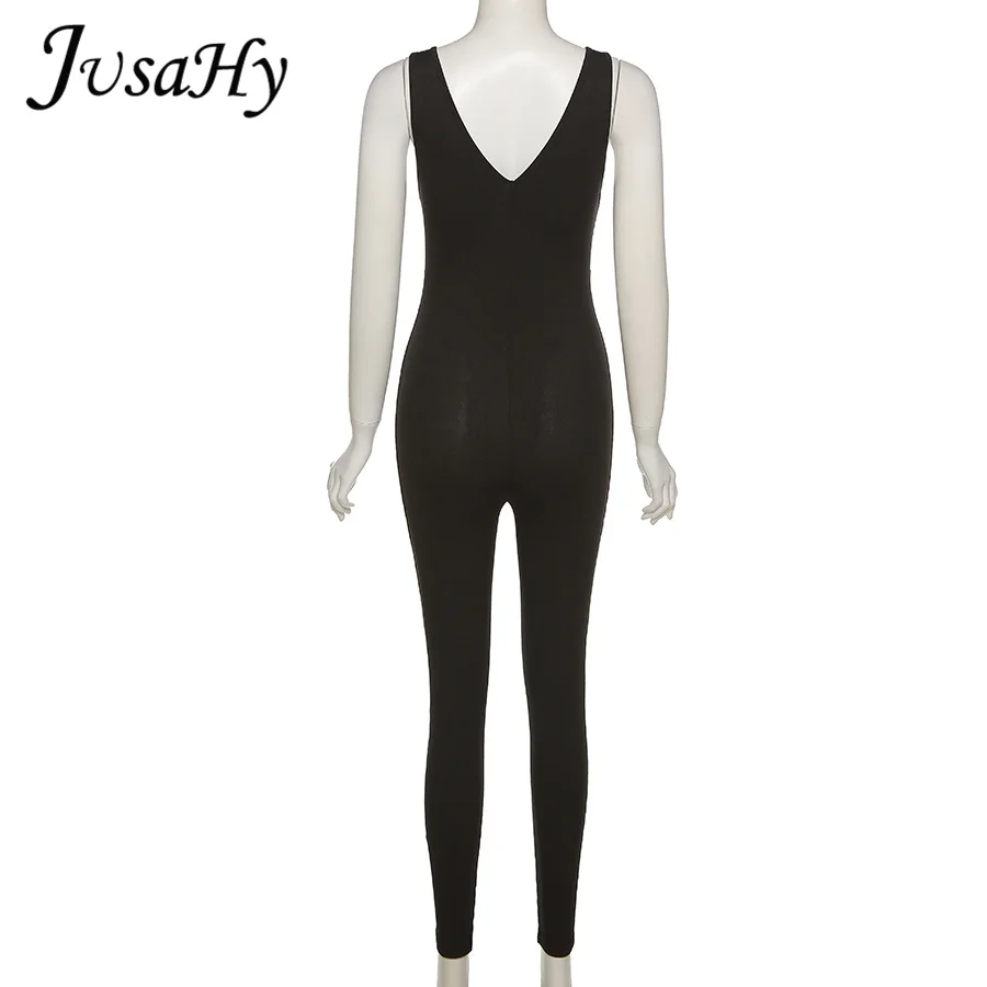 

JuSaHy Casual Solid Jumpsuit for Women Sexy V-Neck Sleeveless Skinny Elastic Body-Shaping Tracksuit Summer Casual Streetwear