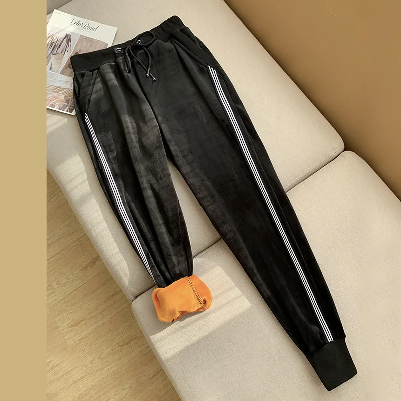 Плотные спортивные брюки 2xl женские бархатные черные шаровары больших размеров