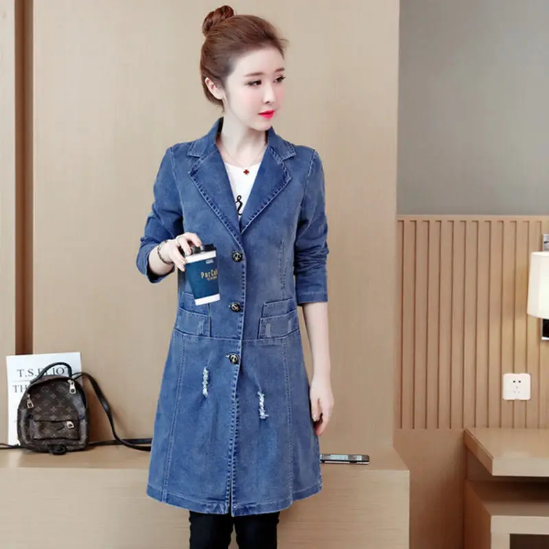 

Denim Jacket Women's Mid-length Spring and Autumn Clothing New Cardigan Fashion Casual Korean Embroidered Slim Windbreaker K264