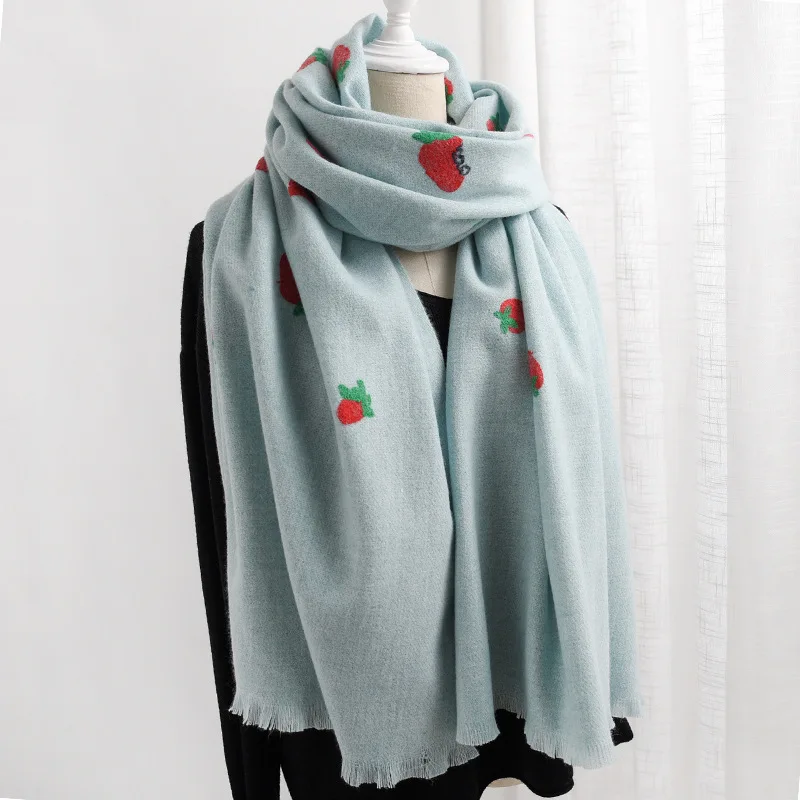 

Wraps Autumn Winter New Cashmere-like Scarves Women Embroidery Strawberry Wraps Scarf Lady Thick Warm Long Shawl 200*70cm