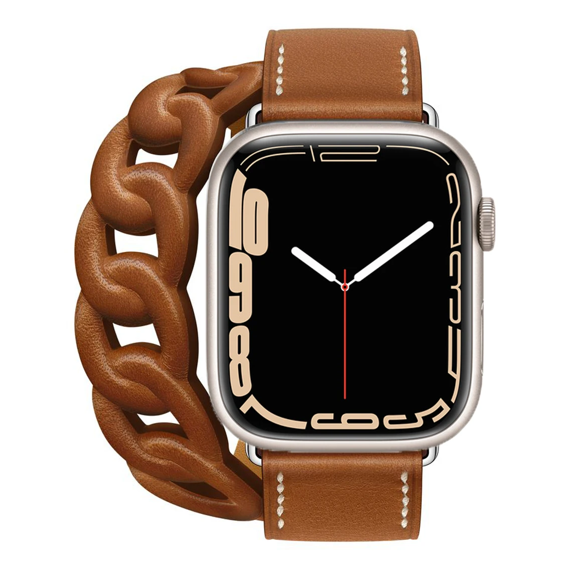 Двойной кожаный ремешок Gourmette на Apple Watch band 45 мм/41 мм браслет для iwatch series 7 6 5 4 3 Se 42/38