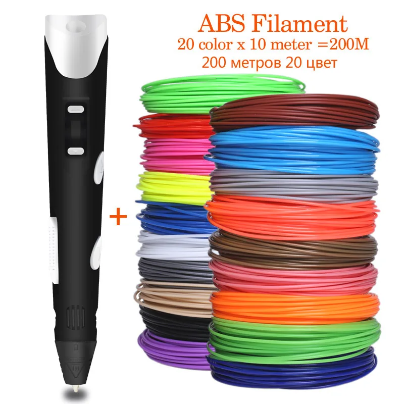 Pen With 200M ABS Оригинальная модель 3D ручка путем самостоятельного выбора между 3 D печать ручки для рисования с 100/200 метровое abs-волокно креативная игрушка; подарок для детей дизайном по оптовой цене - Цвет: Pen With 200M ABS