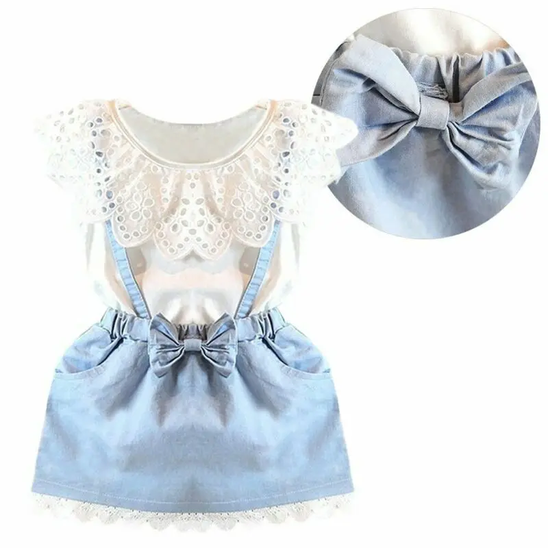 2 шт./комплект летняя Кружевная футболка и юбка для девочек ясельного возраста