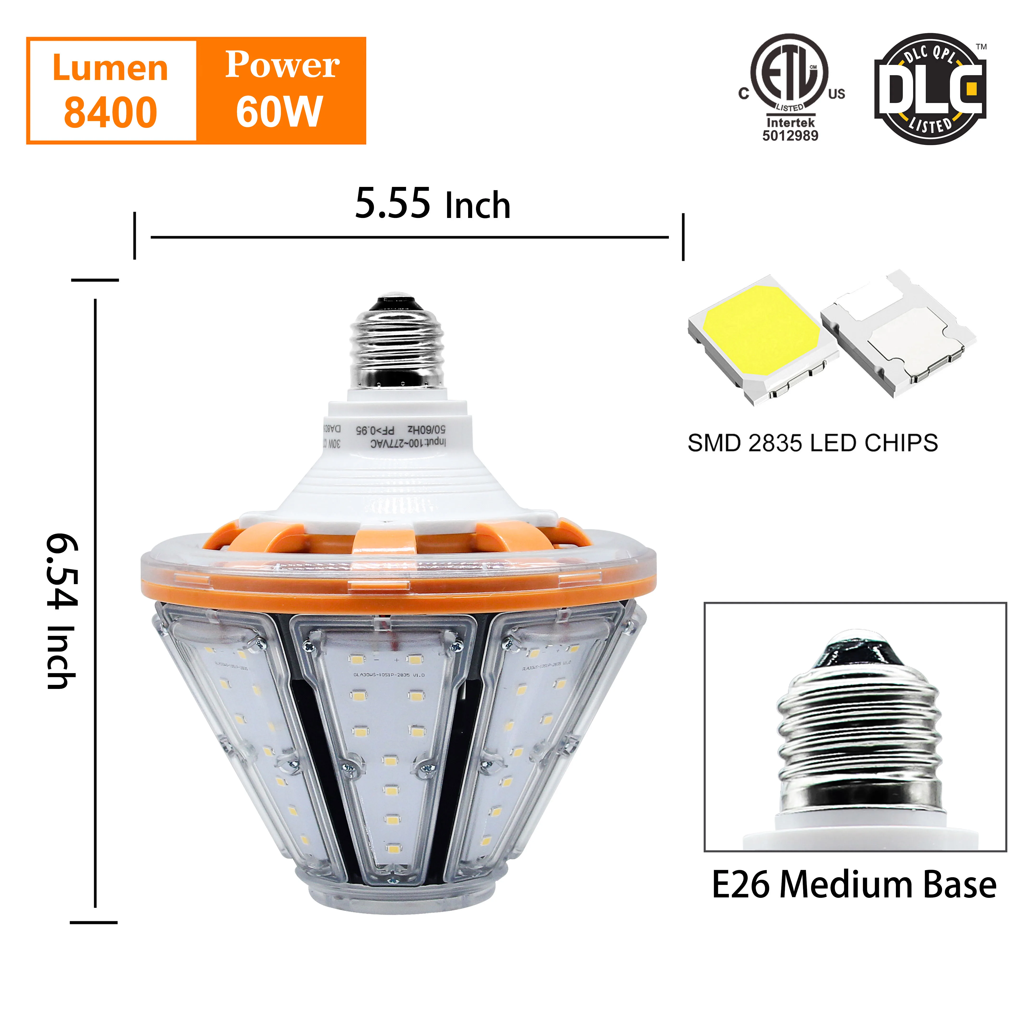 저렴한 LED 옥수수 전구 60W 대체 300W 금속 Halide CFL/HID/HPS 빛 8400lm E26 중간 기지 게시물 상단 벽 랜 턴