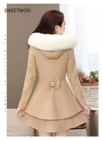 autumn and winter new womens korean version of the long section slim slimming style pendulum style solid hooded woolen coat