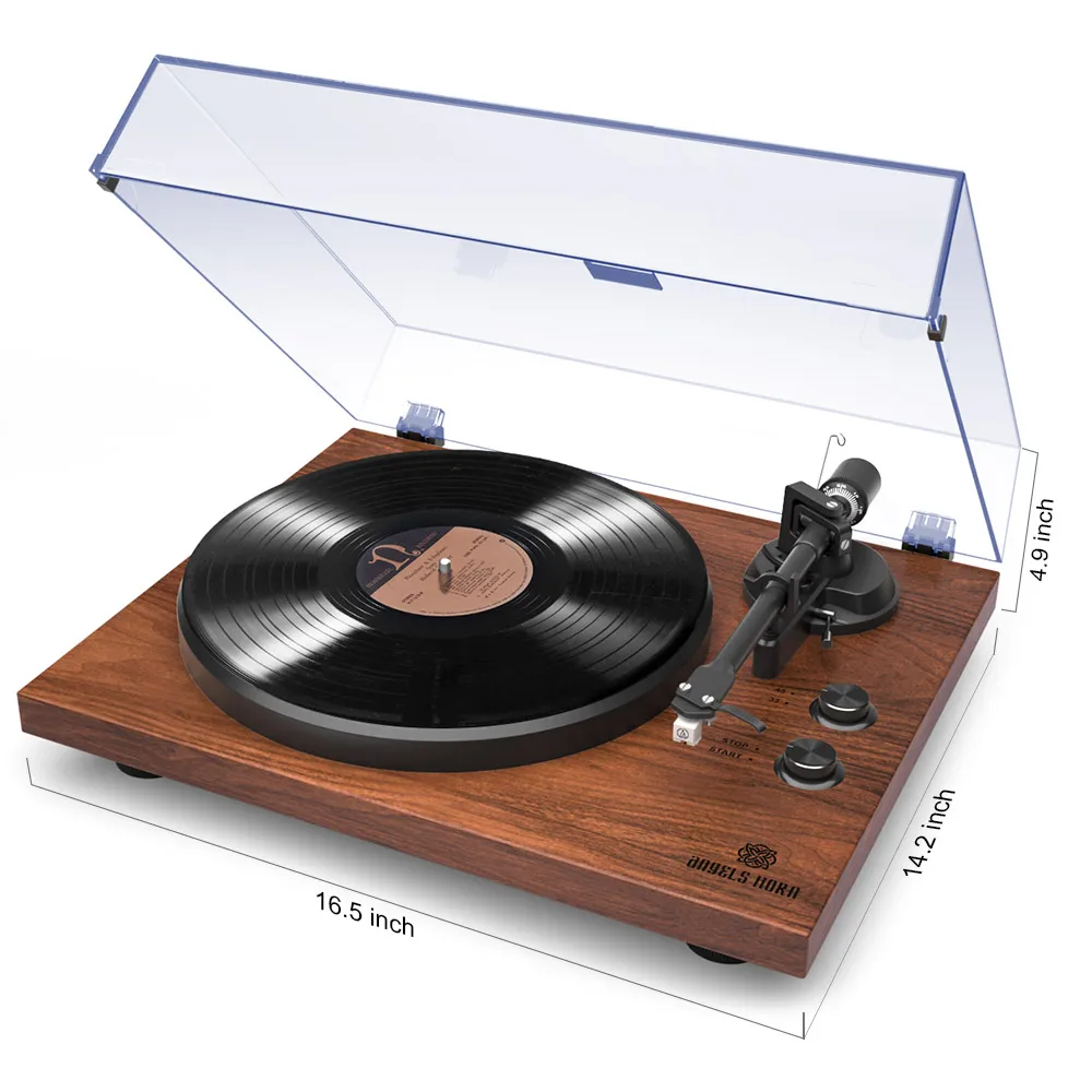 

Bluetooth Record Player Vinyl Turntable with Vintage Stereo 2-Speed Built-in Phono Preamp and Belt Drive, Walnut Wood2