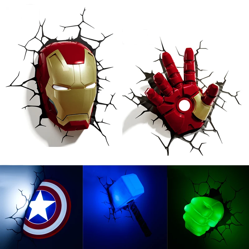 Acecorner Marvel Мстители Железный человек Халк лицо светодиодный 3D креативный