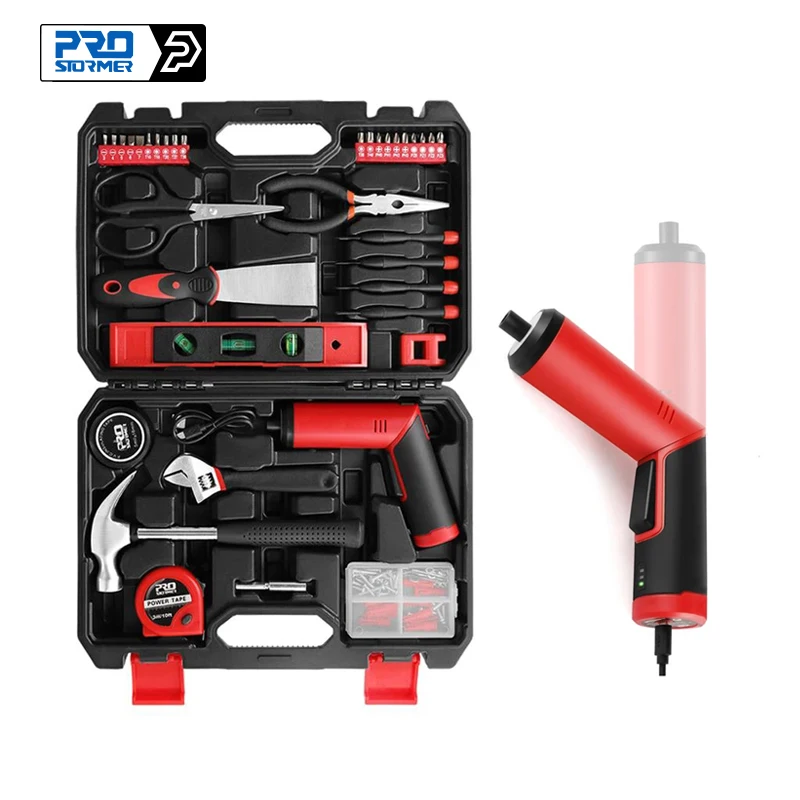 

57PCS Hand and Electric Tool Set with 4V Cordless Screwdriver USB Electric Drill Household Home repair Tool Sets By PROSTORMER