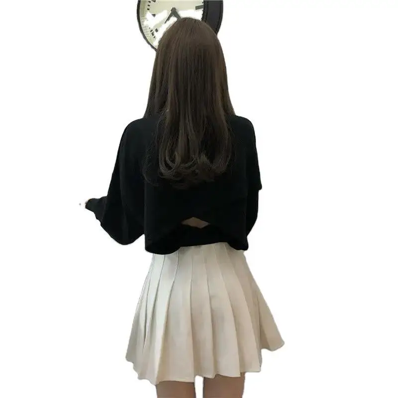 

New Solid Color Woman Tshirts Autumn Spring Thin Hollow Out Lacing Bow Pullover Long Sleeve Crop Top Harajuku Shirts for Women