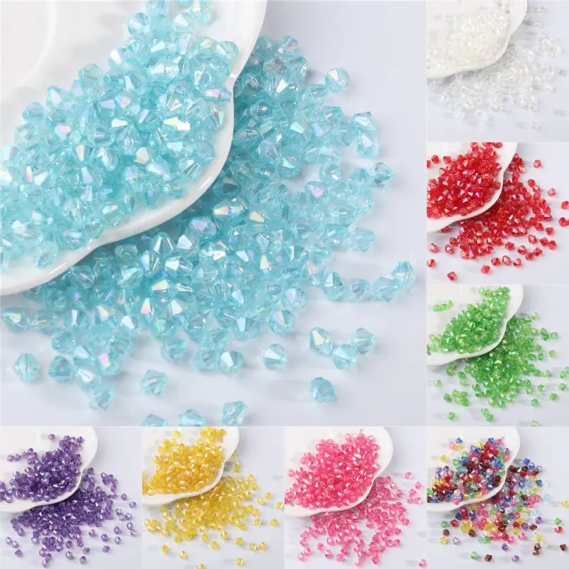 100Pcs 6mm Crystal Rhomb Beads Acrylic Bicone Loose Spacer Bead Shiny Pearls For Bracelet DIY Jewelry Making Wholesale | Дом и сад