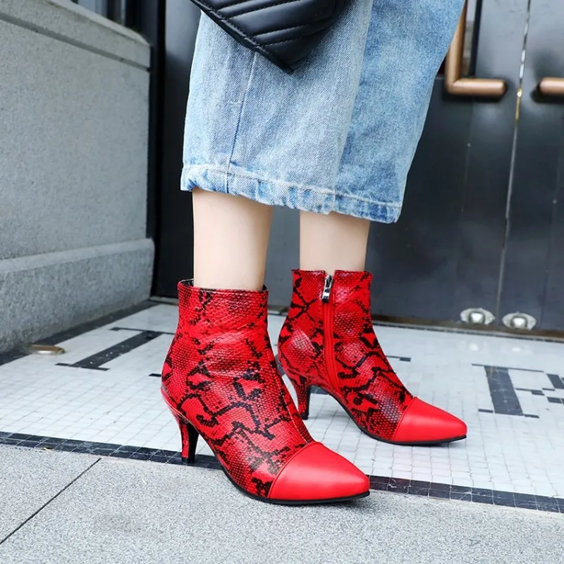 Женские ботинки на высоком каблуке теплые ботильоны из искусственной кожи