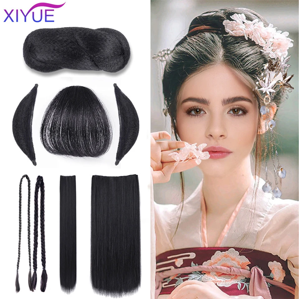 XIYUE Hanfu Fake Hair Costume Fairy Fairy Wig Bag Ancient Style Flower Thousand Bone Croissant Hair Bun Hair Pad Hair Set