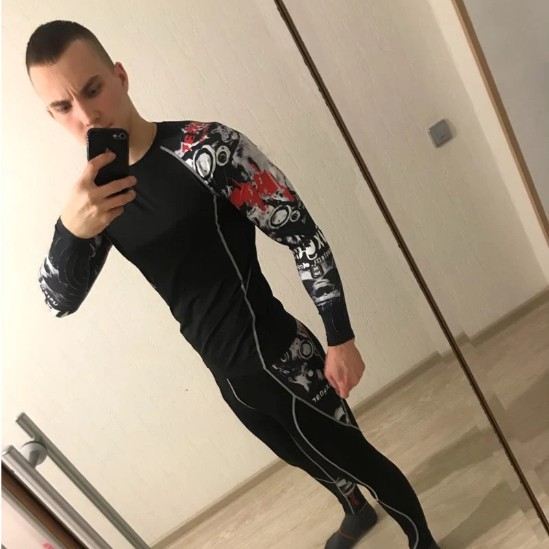 

Autumn Winter New Thermal underwear Compression Clothing Men's Gym Jogging Suit thermal Base layer sport suit 4XL rashgard male