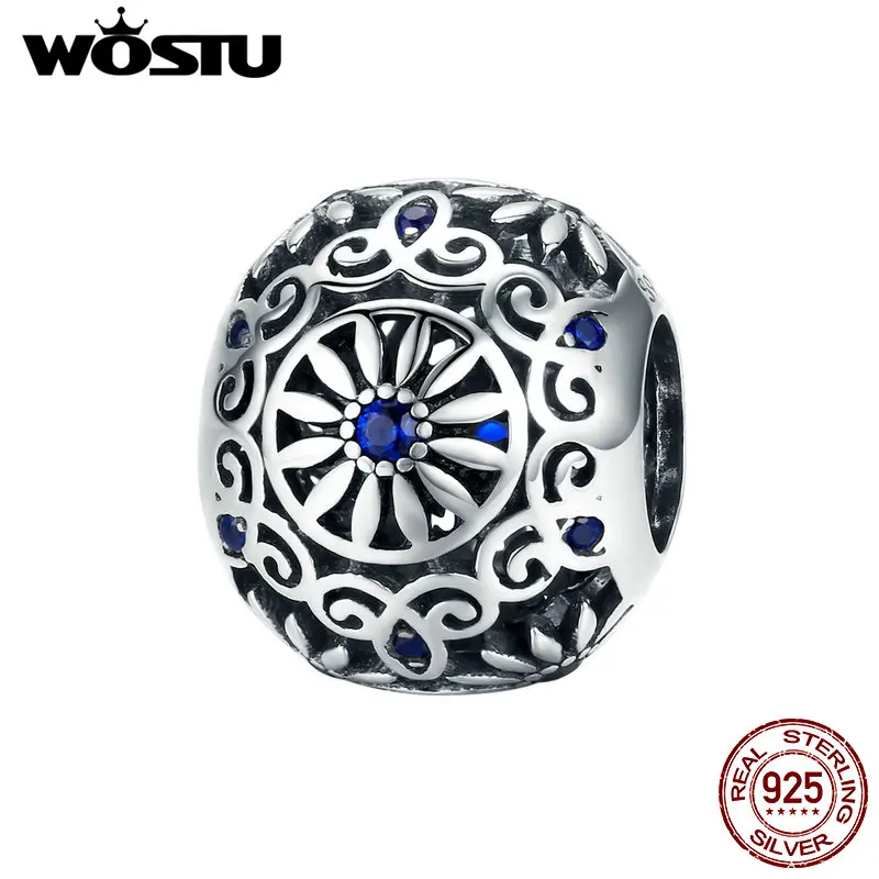 WOSTU, Европейский 925 пробы, Серебряный цветок, амулеты, круглые бусины, подходят к оригинальному браслету для подвески, серебро 925, ювелирное изделие CQC1119